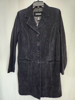 NWOT Vintage Dialogue Women's Black Suede Button-Front Coat Size L